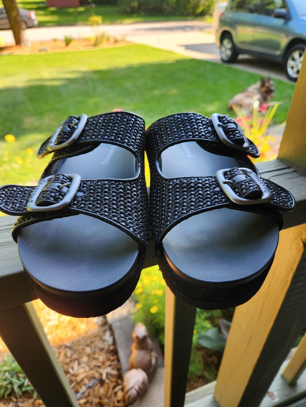 BearPaw Black Textured Double-Buckle Slide Sandals - Picture 4 of 9